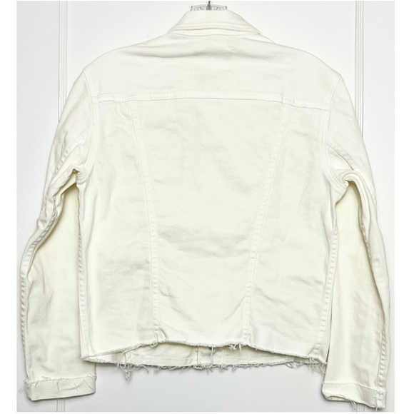 NWT L'AGENCE 90s Ivory Distressed Stretch Denim Raw Hem Crop Slim Jean Jacket S - Picture 12 of 16